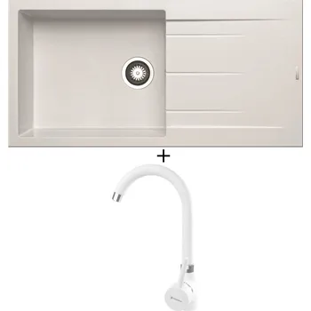 Granitový dřez Granitový dřez SET Pyramis ALAZIA (100x50) 1B 1D bílá + Pyramis BELLO bílá