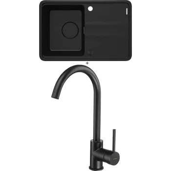 Granitový dřez Granitový dřez SET Deante MOMI ZKM N11A černá matná + Deante MILIN B62M černá matná