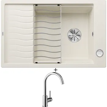 Granitový dřez Granitový dřez SET Blanco ELON XL 6 S bílá soft + excentrické ovládání + Blanco MIDA chrom 517742