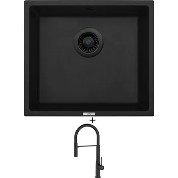 Granitový dřez Granitový dřez SET Sinks FRAME 457 černá edice + Laveo POLLA FLEXI černá matná