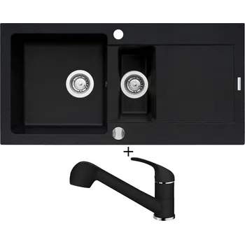 Granitový dřez Granitový dřez SET Pyramis MIDO (100x50) 1 1/2B 1D černá matná + Pyramis FIDO černá matná