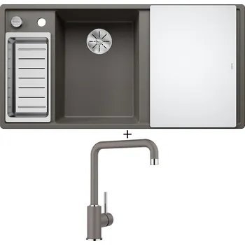 Granitový dřez Granitový dřez SET Blanco AXIA III 6 S šedá vulkán s excentrem + skleněná krájecí deska 527226 + Blanco MILI šedá vulkán 527460