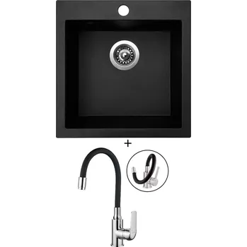 Granitový dřez Granitový dřez SET Sinks VIVA 455 granblack + Kuchinox ELZA BKE 761D chrom/černá