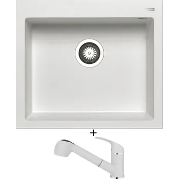Granitový dřez Granitový dřez SET Pyramis ISTROS (57x50) 1B bílá + Pyramis FIDO bílá