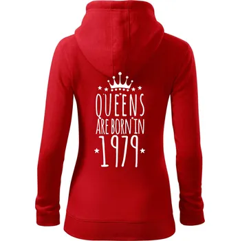 Dámská mikina Queens are born in 1979 - Dámská mikina trendy zipper s kapucí - L ( Červená )