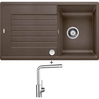 Kuchyňský dřez Granitový dřez SET Blanco ZIA 45 SL kávová + excentrické ovládání + Blanco MILA chrom 519414