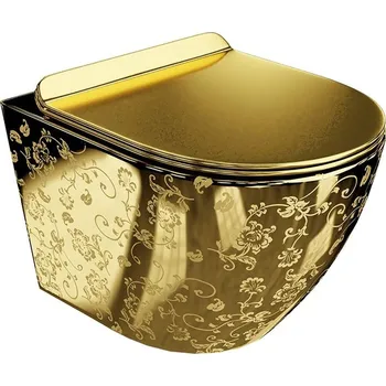 Klozet LaVita Sofi Slim wc mísa se sedátkem s pomalým sklápěním závěsná bez splachovacího kruhu zlatá lesk 5900378326526