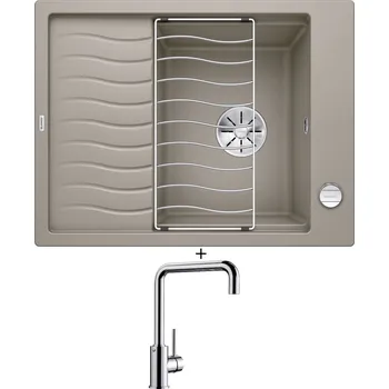 Granitový dřez SET Blanco ELON 45 S tartufo + excentrické ovládání + Blanco MILI chrom 519413