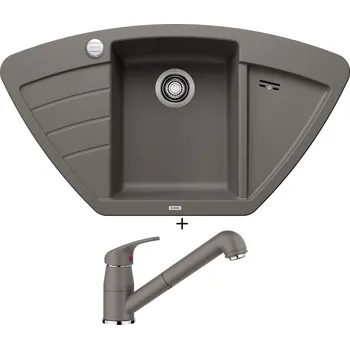 Granitový dřez Granitový dřez SET Blanco ZIA 9 E šedá vulkán + excentrické ovládání + Blanco DARAS-S šedá vulkán 526936