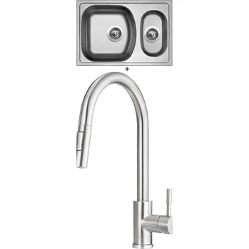 Nerezový dřez Nerezový dřez SET Sinks TWIN 620.1 V nerez matný + Deante LIMA F72 M nerez