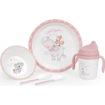 dětská jídelní sada Interbaby Jídelní set Zvířátka +6M růžový