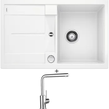 Kuchyňský dřez Granitový dřez SET Blanco METRA 45 S bílá + excentrické ovládání + Blanco MILA chrom 519414