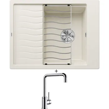 Kuchyňský dřez Granitový dřez SET Blanco ELON 45 S bílá soft 527067 + odkapová mřížka + Blanco MILI chrom 519413