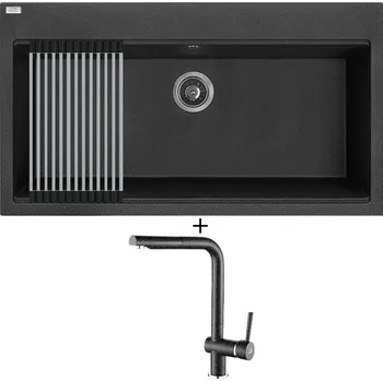 Granitový dřez Granitový dřez SET Laveo TAU SBT 7109 černá + Rolovací odkapávač + Laveo LUNA BLZ 769D černá