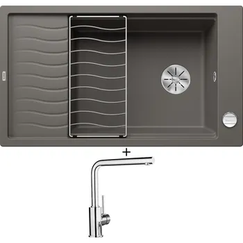 Granitový dřez Granitový dřez SET Blanco ELON XL 8 S šedá vulkán + excentrické ovládání + Blanco MILA chrom 519414