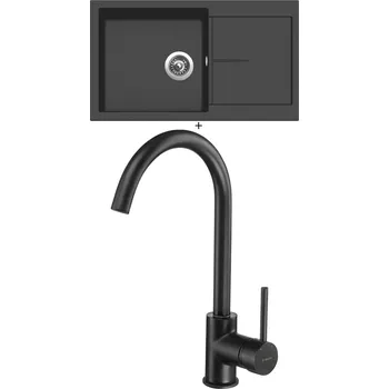 Granitový dřez Granitový dřez SET Sinks INFINITY 860 pureblack + Deante MILIN B62M černá matná