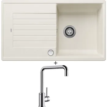 Kuchyňský dřez Granitový dřez SET Blanco ZIA 5 S bílá soft s excentrem + Blanco MILI chrom 519413