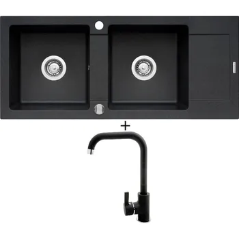 Granitový dřez Granitový dřez SET Pyramis MIDO (116x50) 2B 1D černá + Pyramis SILVIO černá