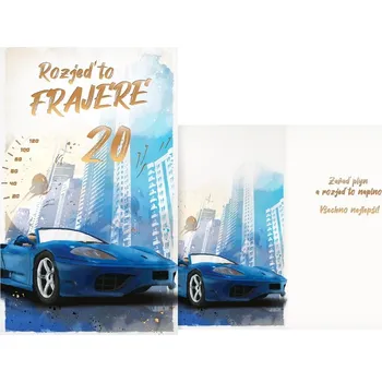 Blahopřání 20 - Auto modré