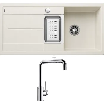 Granitový dřez Granitový dřez SET Blanco METRA 6 S bílá soft s excentrem 527116 + Blanco MILI chrom 519413