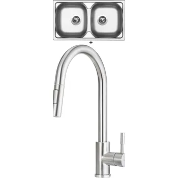 Nerezový dřez Nerezový dřez SET Sinks OKIO 780 DUO V nerez leštěný + Deante LIMA F72 M nerez