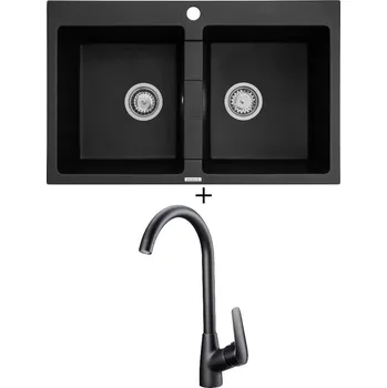 Granitový dřez Granitový dřez SET Pyramis SPARTA (78x50) 2B černá matná + Deante NEO BORO BMO N62M černá matná