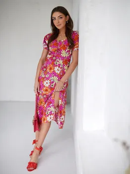 Dámské šaty Fasardi Letní šaty s květinovým vzorem 0595 růžové