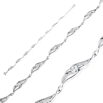 Náramek Stříbrný náramek 925, zaoblené články s výřezy, kulaté čiré zirkony