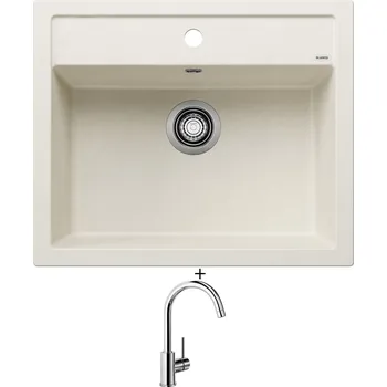 Kuchyňský dřez Granitový dřez SET Blanco DALAGO 6 bílá soft + Blanco MIDA chrom 517742