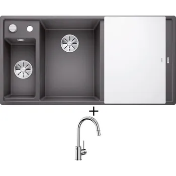 Granitový dřez Granitový dřez SET Blanco AXIA III 6 S šedá skála s excentrem + skleněná krájecí deska 524654 + Blanco MIDA-S chrom 521454