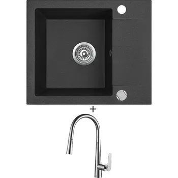 Granitový dřez Granitový dřez SET Laveo SHIRE černá + Laveo NALDA BAY 069D chrom
