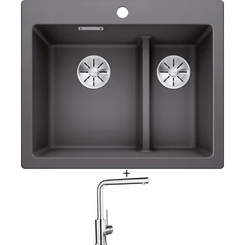 Granitový dřez Granitový dřez SET Blanco PLEON 6 SPLIT šedá skála 521690 + Blanco MILA chrom 519414