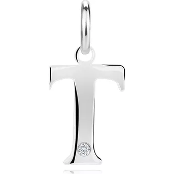 Přívěsek Diamantový přívěsek ze stříbra 925 - velké písmeno T, kulatý briliant