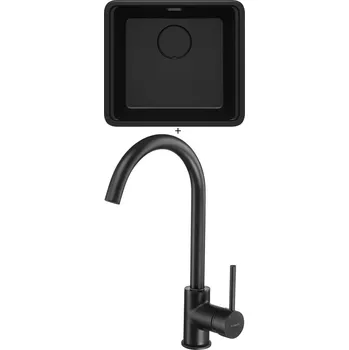 Granitový dřez Granitový dřez SET Deante MOMI ZKM N10A černá matná + Deante MILIN B62M černá matná