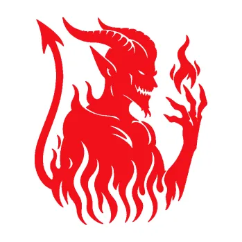 Samolepící dekorace SAMOLEPKA Ďábel 004 pravá čertisko v plamenech (10 - červená) NA AUTO, NÁLEPKA, FÓLIE, POLEP, TUNING, VLASTNÍ TEXT, TISK, AUTOSAMOLEPKY.cz, POLEPY, OBRÁZEK, LOGO, SAMOLEPKY