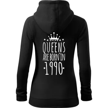 Dámská mikina Queens are born in 1990 - Dámská mikina trendy zipper s kapucí - L ( Černá )