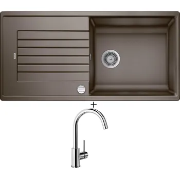 Kuchyňský dřez Granitový dřez SET Blanco ZIA XL 6 S kávová + excentrické ovládání + Blanco MIDA chrom 517742