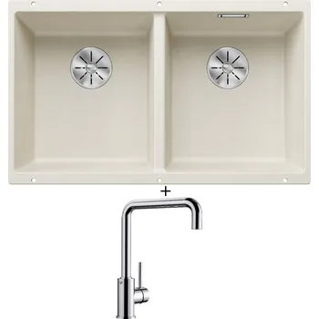 Granitový dřez Dřez pod desku SET Blanco SUBLINE 350/350 U bílá soft 527164 + Blanco MILI chrom 519413