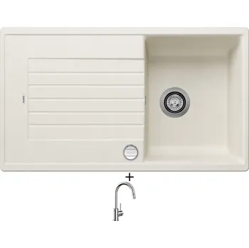 Kuchyňský dřez Granitový dřez SET Blanco ZIA 45 SL bílá soft + excentrické ovládání + Blanco MIDA-S chrom 521454