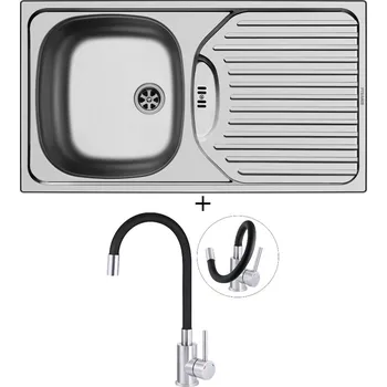 Nerezový dřez Nerezový dřez SET Pyramis ET 78 SEMIFLAT nerez + Deante NEO LUNO BOC B720 nerez