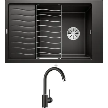 Granitový dřez SET Blanco ELON XL 6 S černá 525883 + odkapová mřížka + Blanco MIDA černá 526145
