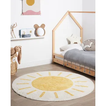 Koberec Koberec světle béžový a žlutý bavlna ø 140 cm kulatý boho styl dětský pokoj obývací pokoj Beliani