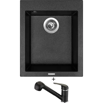 Granitový dřez Granitový dřez SET Sinks CUBE 410 granblack + Laveo DAGA BLG 769D černá