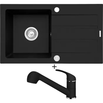 Granitový dřez SET Pyramis ATHENA (76x44) 1B 1D černá matná + Pyramis FIDO černá matná