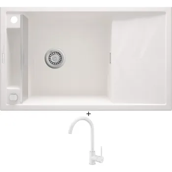 Granitový dřez Granitový dřez SET Deante MAGNETIC ZRM A113 bílá + Deante NEMEZJA BEN A62M bílá