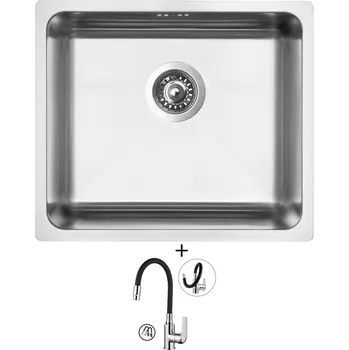 Kuchyňský dřez Nerezový dřez SET Sinks BLOCK 380 V 1mm kartáčovaný + Kuchinox ELZA BKE 762D chrom/černá