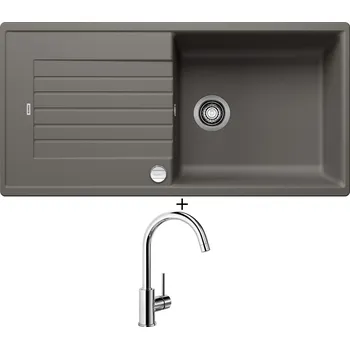 Kuchyňský dřez Granitový dřez SET Blanco ZIA XL 6 S šedá vulkán + excentrické ovládání + Blanco MIDA chrom 517742
