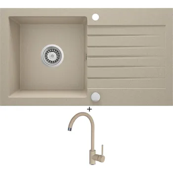 Granitový dřez Granitový dřez SET Deante ZORBA ZQZ 7113 písková + Deante NEMEZJA BEN 762M písková