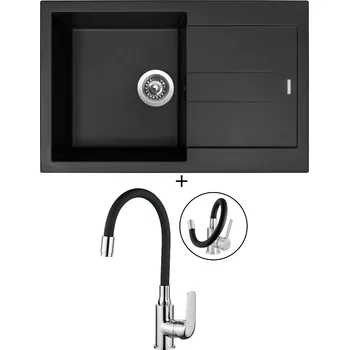 Granitový dřez Granitový dřez SET Sinks AMANDA 780 pureblack + Kuchinox ELZA BKE 761D chrom/černá