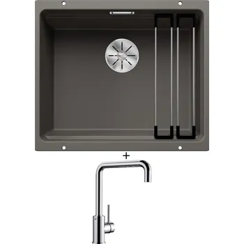 Granitový dřez Dřez pod desku SET Blanco ETAGON 500-U šedá vulkán 527258 + Blanco MILI chrom 519413